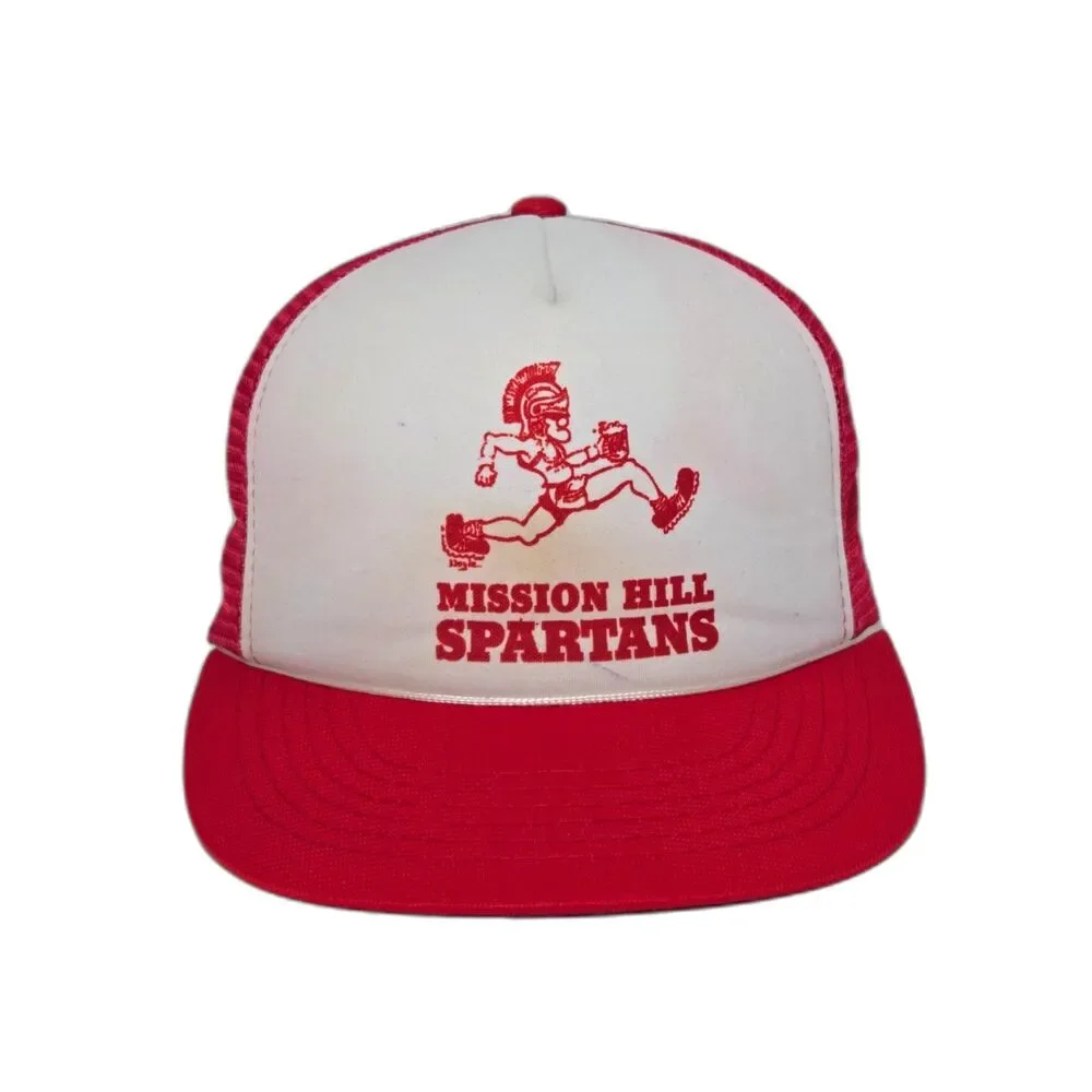 Vintage 80's Mission Hill Spartans Trucker Hat | Designer Award | Red/White